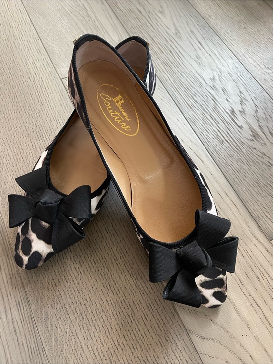 Browns Couture Shoes - Leopard Print Ballet Flats with Black Bow Accent